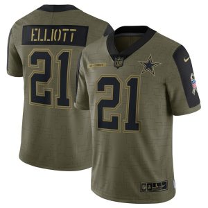NFL Men's Dallas Cowboys Ezekiel Elliott Nike Olive 2021 Salute To Service Limited Player Jersey