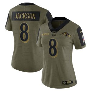 NFL Women's Baltimore Ravens Lamar Jackson Nike Olive 2021 Salute To Service Limited Player Jersey