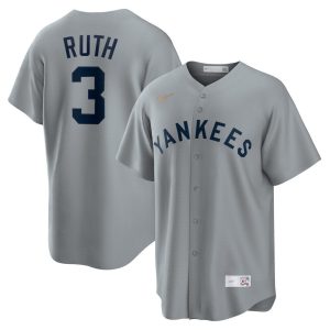 MLB Men's New York Yankees Babe Ruth Nike Gray Road Cooperstown Collection Player Jersey