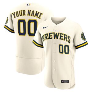 MLB Men's Milwaukee Brewers Nike Cream Home Authentic Custom Patch Jersey