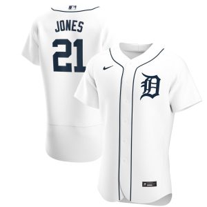 MLB Men's Detroit Tigers Jacoby Jones Nike White Home Authentic Player Jersey