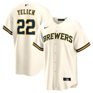 MLB Men's Milwaukee Brewers Christian Yelich Nike Cream Alternate Replica Player Jersey