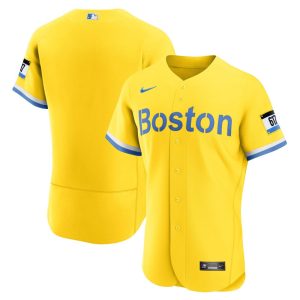 MLB Men's Boston Red Sox Nike Gold/Light Blue 2021 City Connect Authentic Jersey
