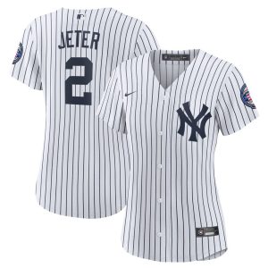 MLB Women's New York Yankees Derek Jeter Nike White/Navy 2020 Hall of Fame Induction Home Replica Player Name Jersey