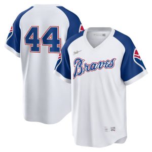 MLB Men's Atlanta Braves Hank Aaron Nike White Home Cooperstown Collection Player Jersey