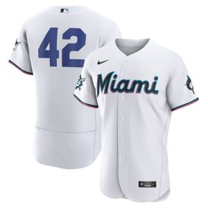 MLB Men's Miami Marlins Jackie Robinson Nike White Authentic Player Jersey