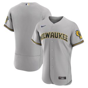 MLB Men's Milwaukee Brewers Nike Gray Road Authentic Team Logo Jersey