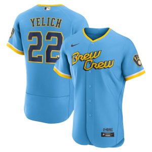 MLB Men's Milwaukee Brewers Christian Yelich Nike Powder Blue 2022 City Connect Authentic Player Jersey