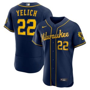 MLB Men's Milwaukee Brewers Christian Yelich Nike Navy 50th Season Alternate Authentic Player Jersey