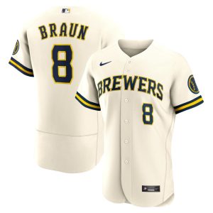 MLB Men's Milwaukee Brewers Ryan Braun Nike Cream Home Authentic Player Jersey